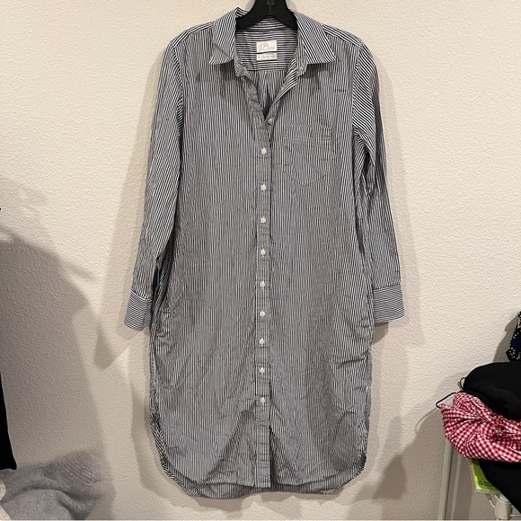 J.Crew cotton poplin stripe shirt dress blue and white size 6 no belt - Picture 2 of 11
